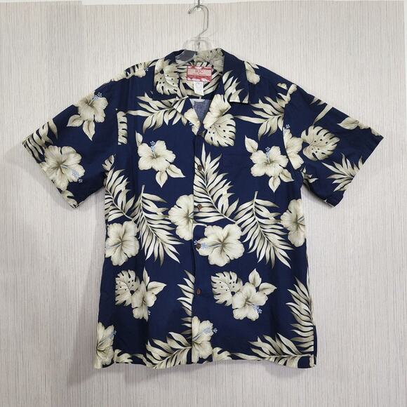RJC Vintage Hawaiian print short sleeve button up shirt hibiscus & palm men's L - Picture 1 of 8